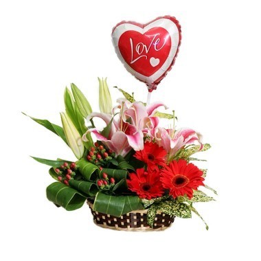 Lilies and Daisies basket arrangement