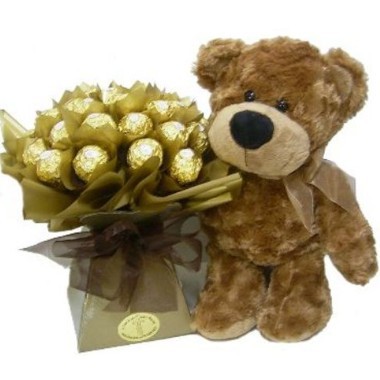 Teddy with chocolates bouquet