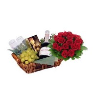 Valentine's basket with roses bouquet